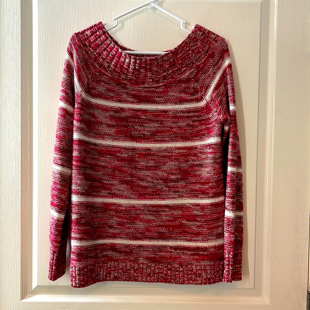 Red and white with Sparkles sweater on or off the shoulder size large